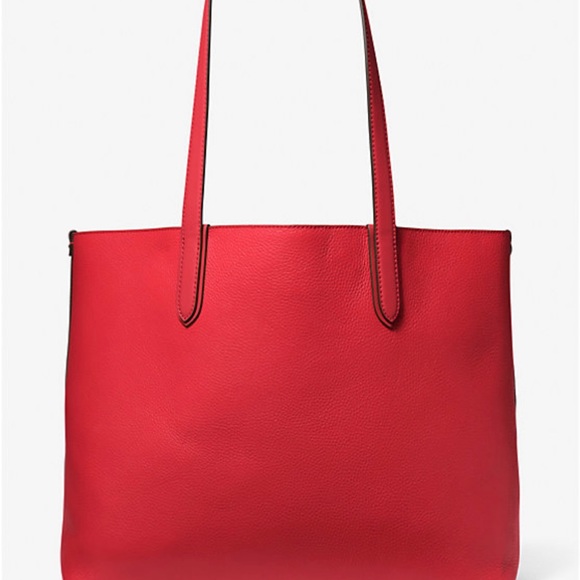 Michael Kors Eliza XL Leather REVERSIBLE Tote Bag Crimson beige NWTS sealed - Picture 4 of 7